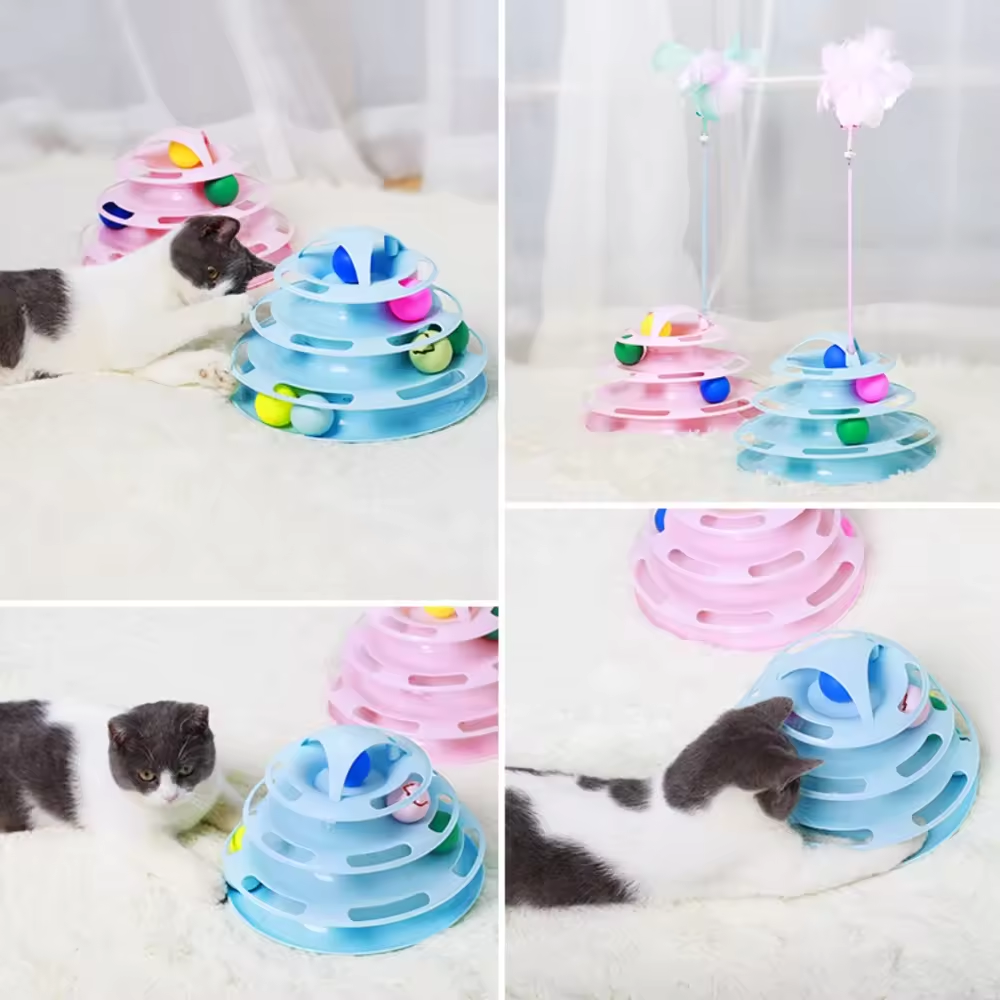 Funny 4 Layers Interactive Turntable Circle Track Plastic Disk Moving Balls Kitten Cats Pet Toys