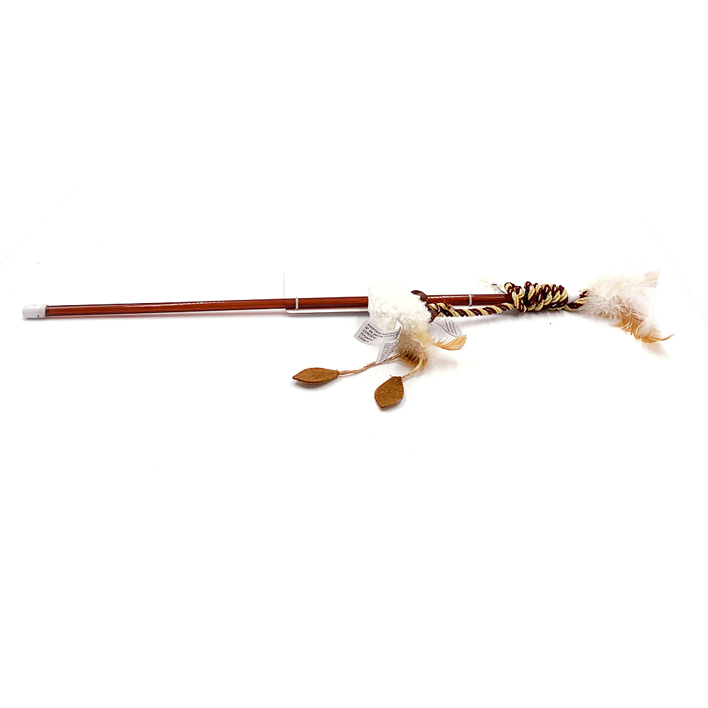 ECO Funny Plush Mouse Wood Teaser Wand Interactive Cat Toy with Feathers