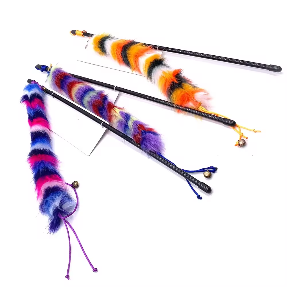 Premium Interactive Stick Fluffy Soft Feather Felt Scratcher Teaser Wand Cat Toy
