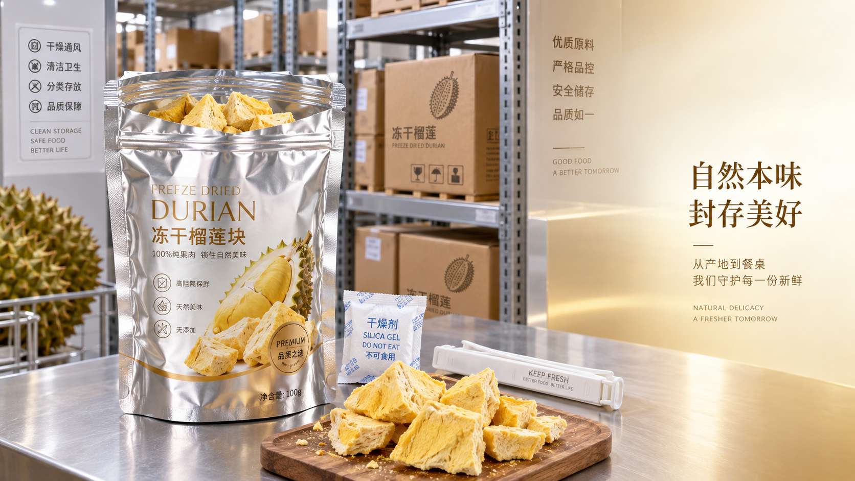 防止吸潮的冻干榴莲储存技巧