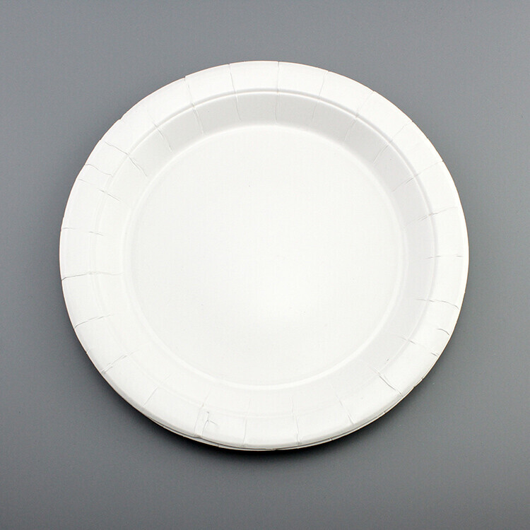 Round white paper plate with wide rim