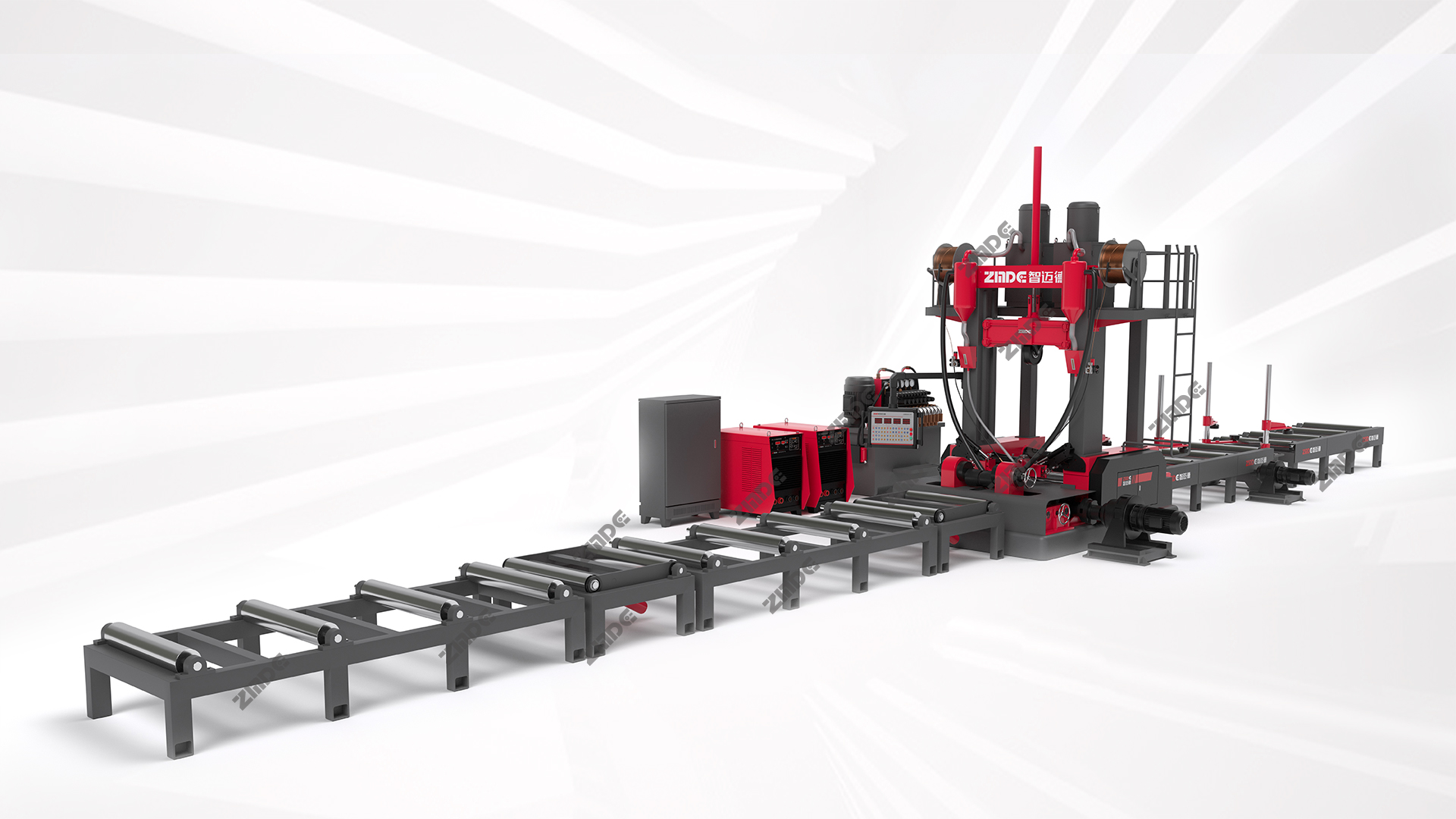 Prefabricated H/T type building steel beam assembly and welding and straightening machine (intelligent version) Prefabricated H/T type building steel beam assembly and welding and straightening machine (intelligent version)