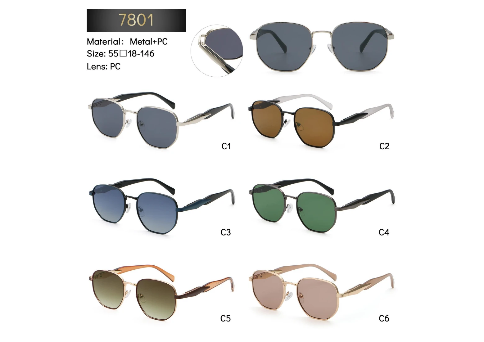 7801 Metal  TR90 CP UM78 Sunglasses