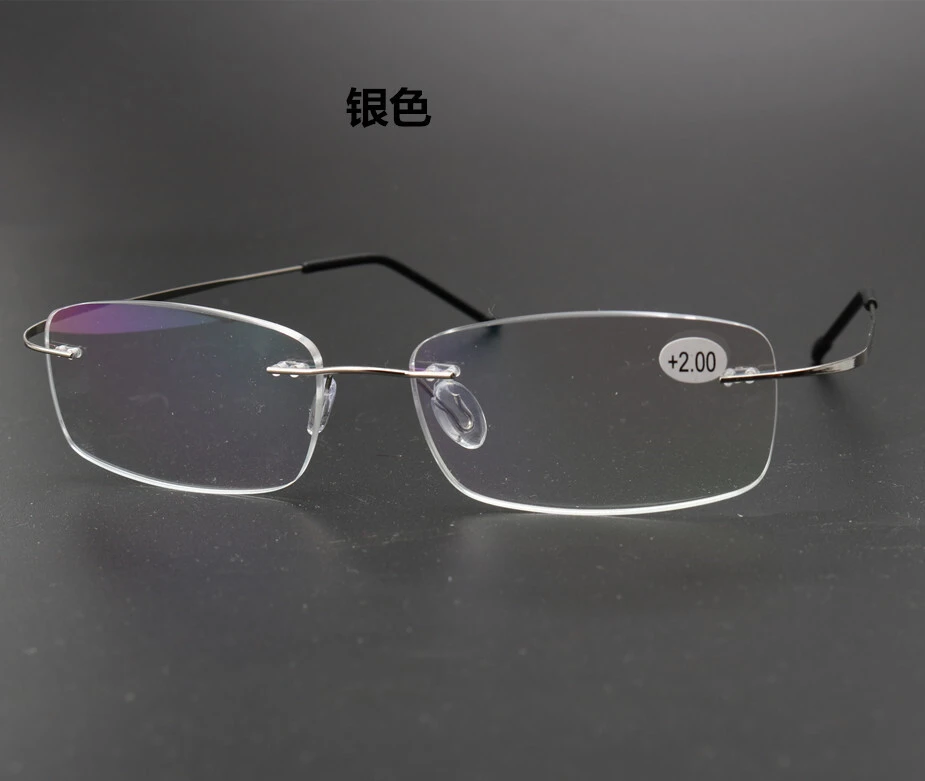 Fashion business alloy frameless reading glasses anti-blue ultra light ultra elastic hingeless old lens HD men and women manufacturers 