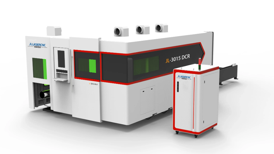 JL3015DCR enclosed sheet metal&tube fiber laser cutting machine with exchange table