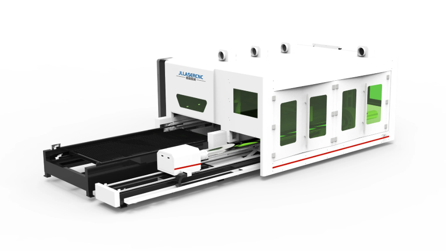 JL3015DCR enclosed sheet metal&tube fiber laser cutting machine with exchange table
