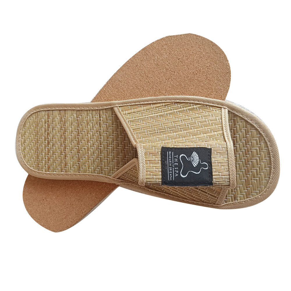 Wholesale open toe spa bamboo straw material home slippers, biodegradable zori slippers bamboo sandals