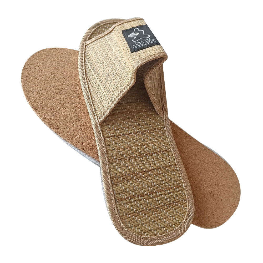 Wholesale open toe spa bamboo straw material home slippers, biodegradable zori slippers bamboo sandals
