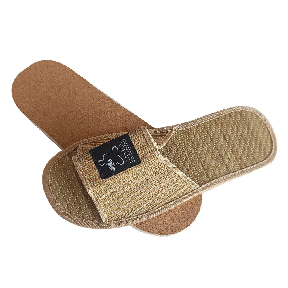 Wholesale open toe spa bamboo straw material home slippers, biodegradable zori slippers bamboo sandals
