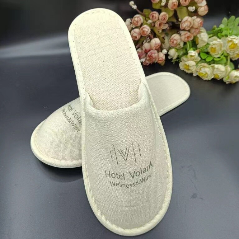 Linen eco-friendly slippers Degradable wooden sole hotel slippers
