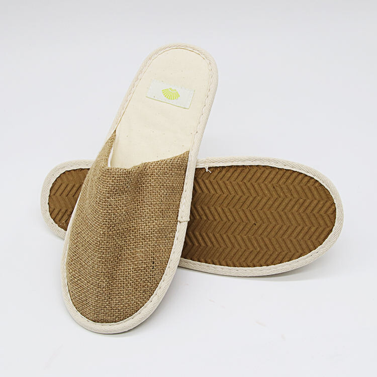 Custom Eco Friendly Wheat Straw Starch Beige Fine Canvas Closed Toe Guest Disposable Hotel Slippers