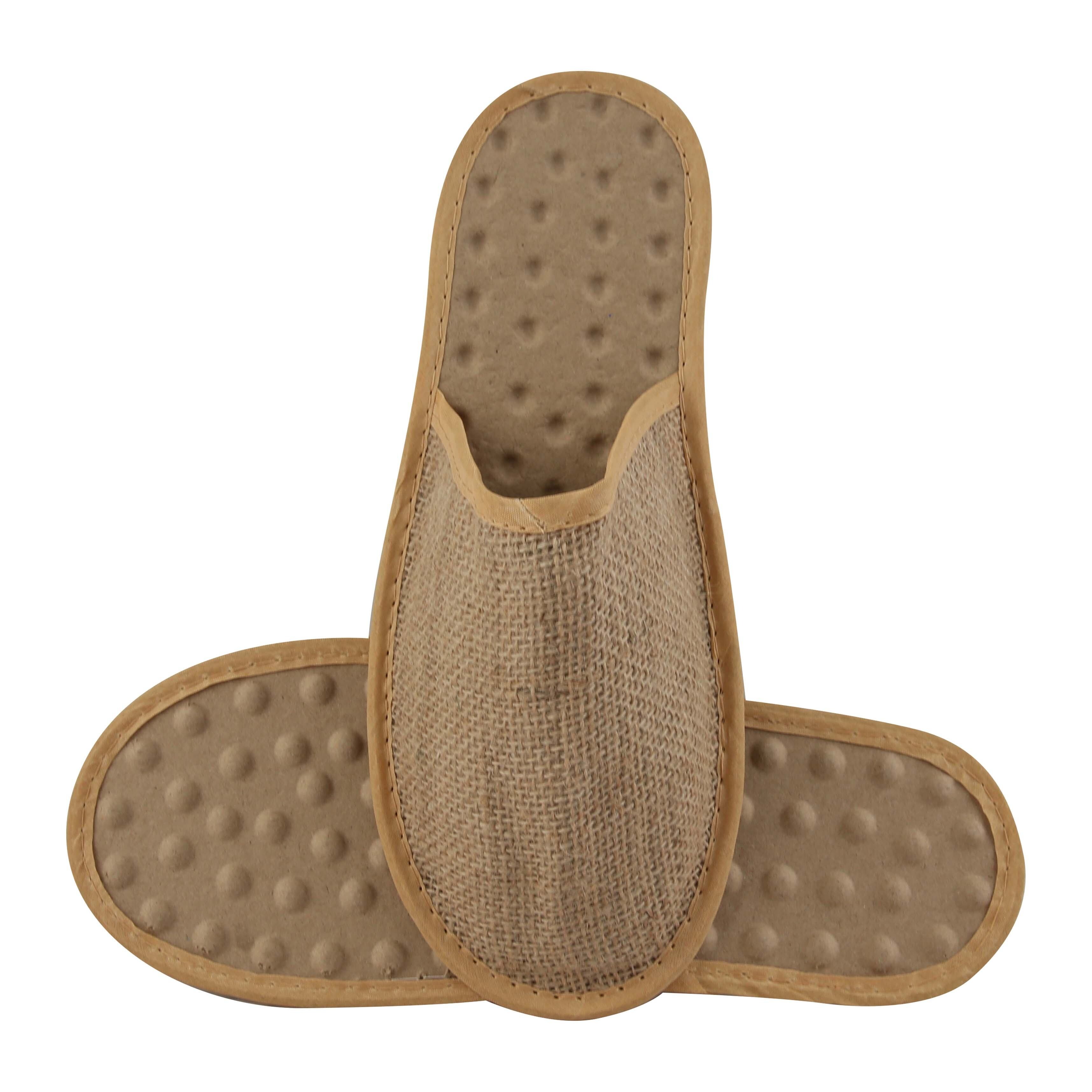 Custom Eco Friendly Wheat Straw Starch Beige Fine Canvas Closed Toe Guest Disposable Hotel Slippers