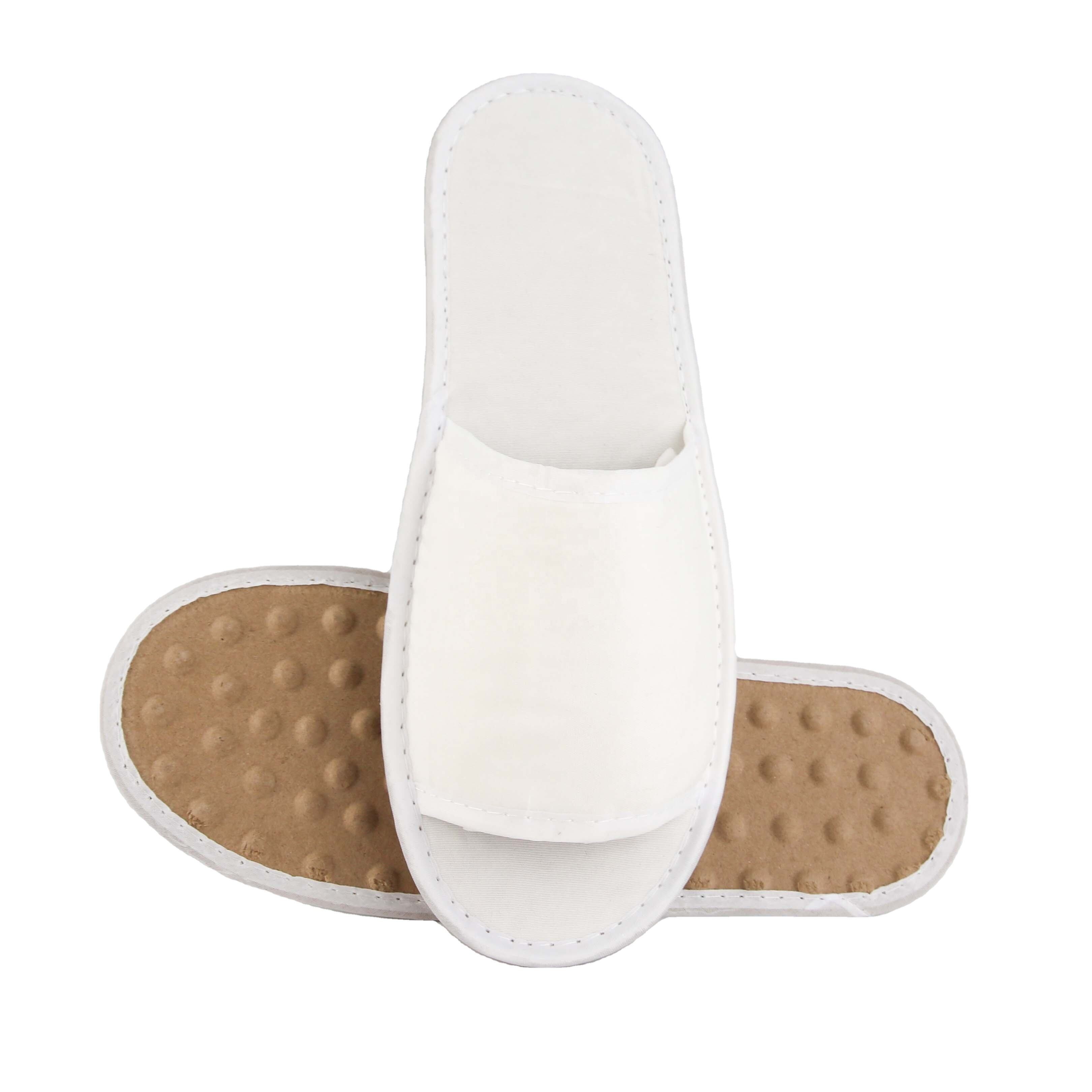 Custom Eco Friendly Wheat Straw Starch Beige Fine Canvas Closed Toe Guest Disposable Hotel Slippers