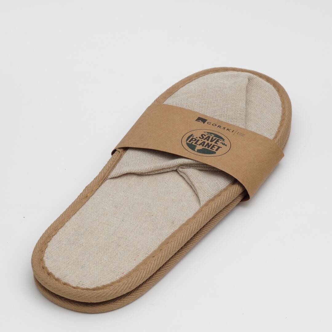 Custom Eco Friendly Wheat Straw Starch Beige Fine Canvas Closed Toe Guest Disposable Hotel Slippers