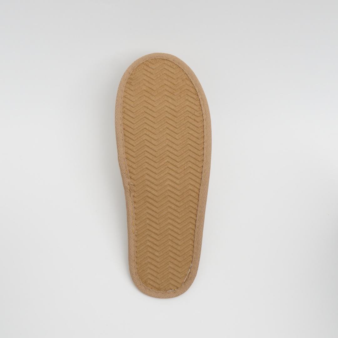 Custom Eco Friendly Wheat Straw Starch Beige Fine Canvas Closed Toe Guest Disposable Hotel Slippers