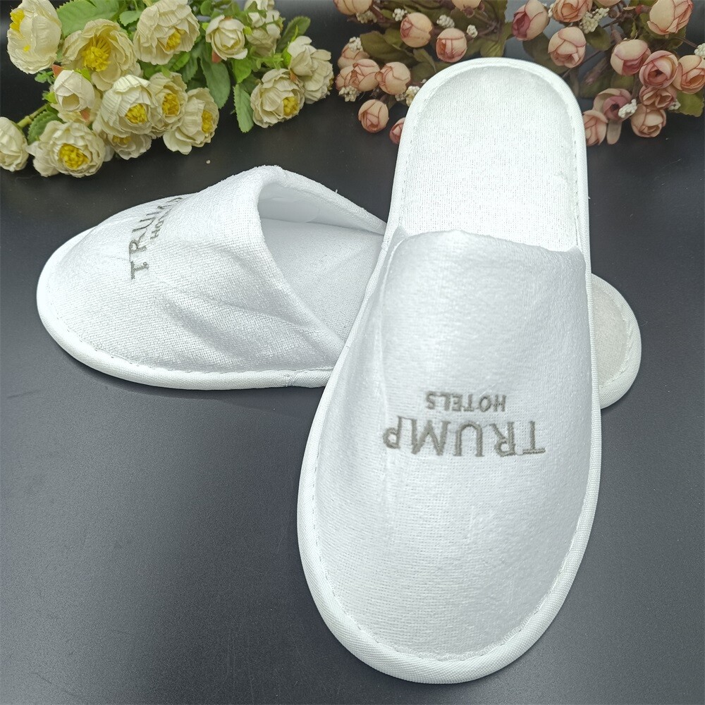 Five star hotel slippers normal basic model EVA anti-slip dot cloth sole cotton upper 11inch 12inch White 