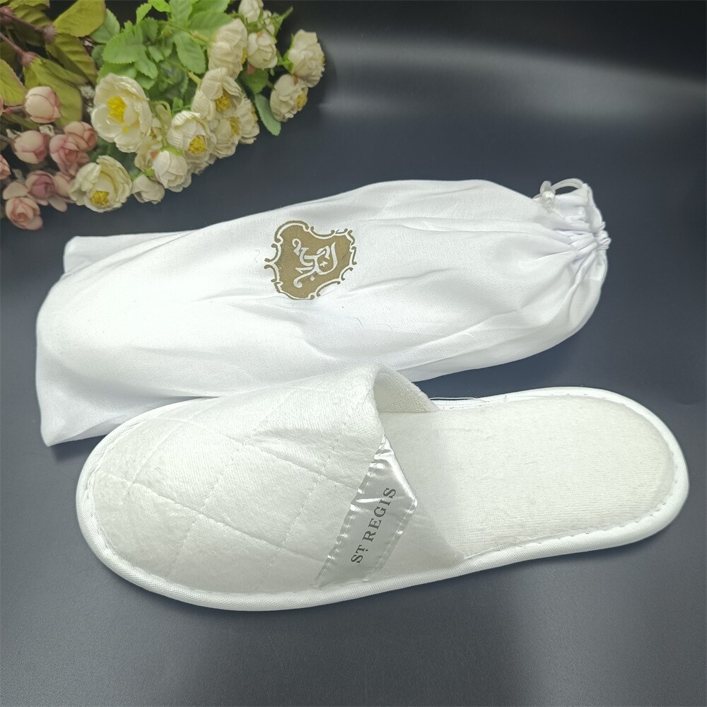Five star hotel slippers normal basic model EVA anti-slip dot cloth sole cotton upper 11inch 12inch White 