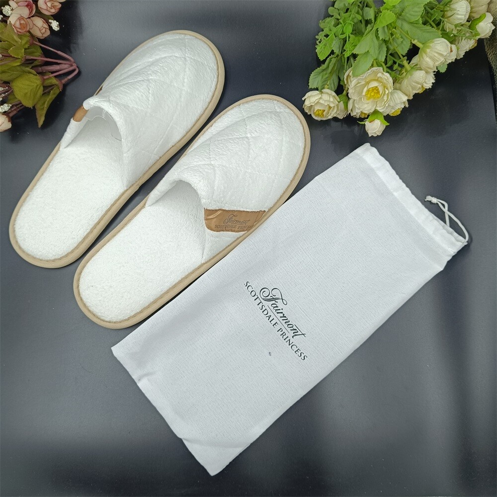 Five star hotel slippers normal basic model EVA anti-slip dot cloth sole cotton upper 11inch 12inch White 