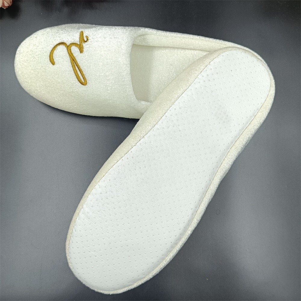 Five star hotel slippers normal basic model EVA anti-slip dot cloth sole cotton upper 11inch 12inch White 