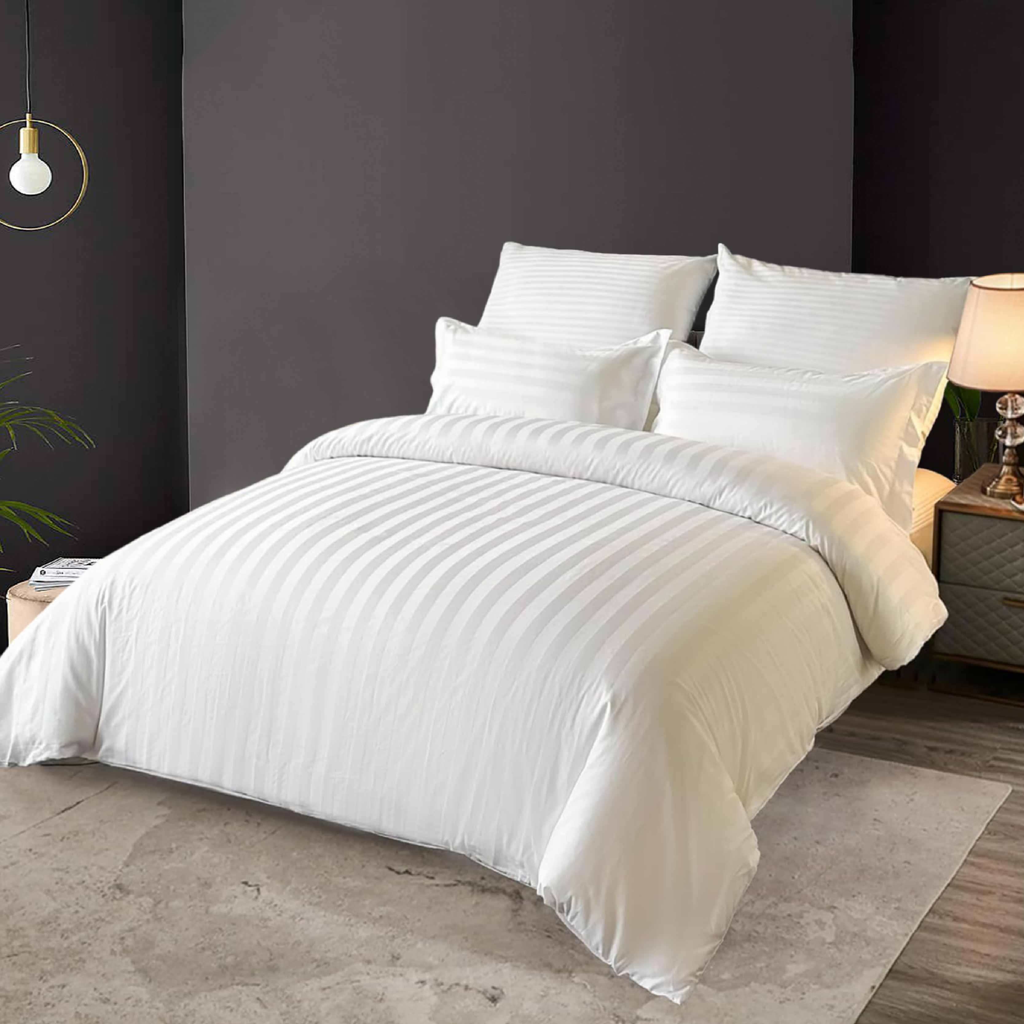 Luxury Hotel Collection Duvet Cover Set T250 3cm Stripe White Polycotton Bed Linen With Pillowcase Premium Quality Bedding