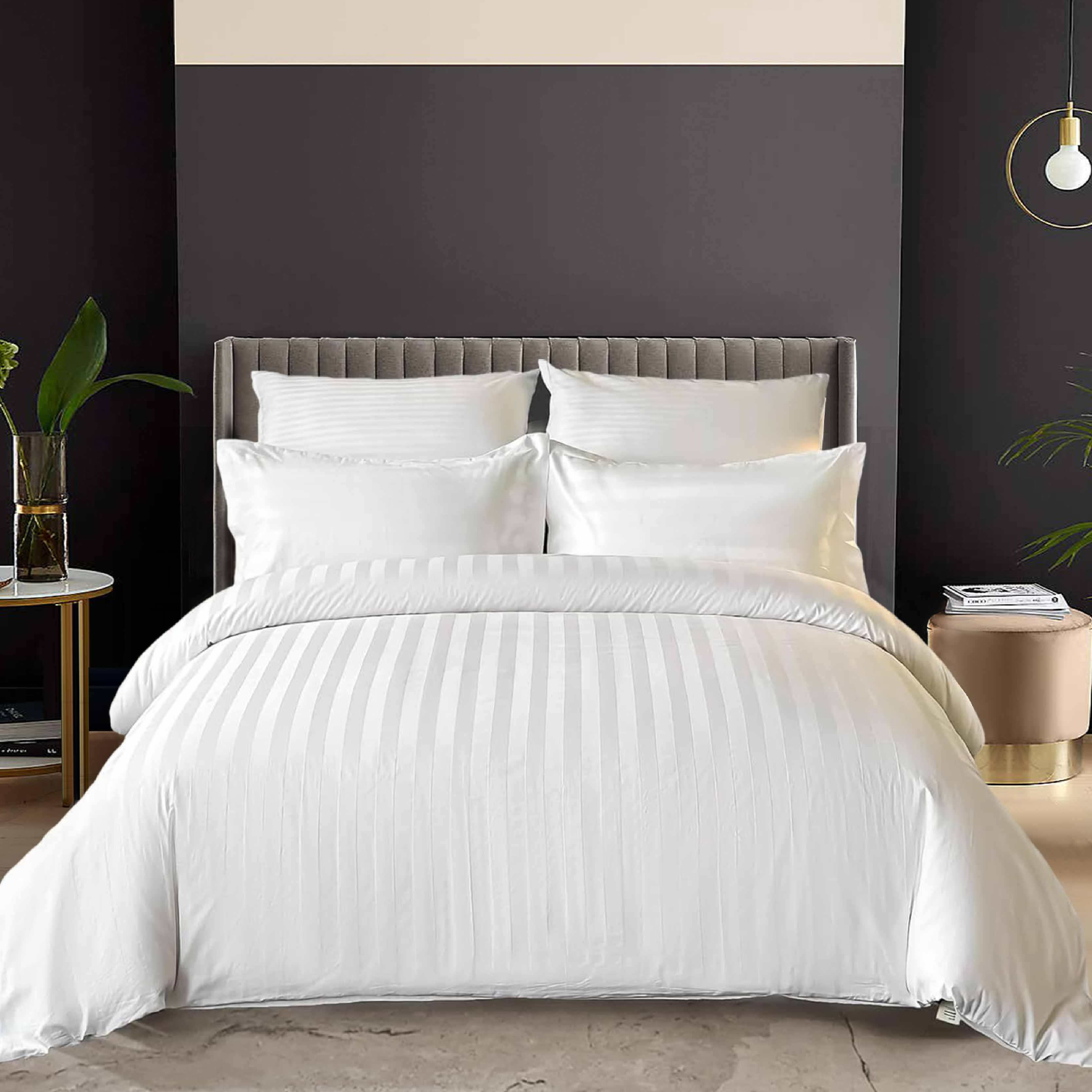 Luxury Hotel Collection Duvet Cover Set T250 3cm Stripe White Polycotton Bed Linen With Pillowcase Premium Quality Bedding