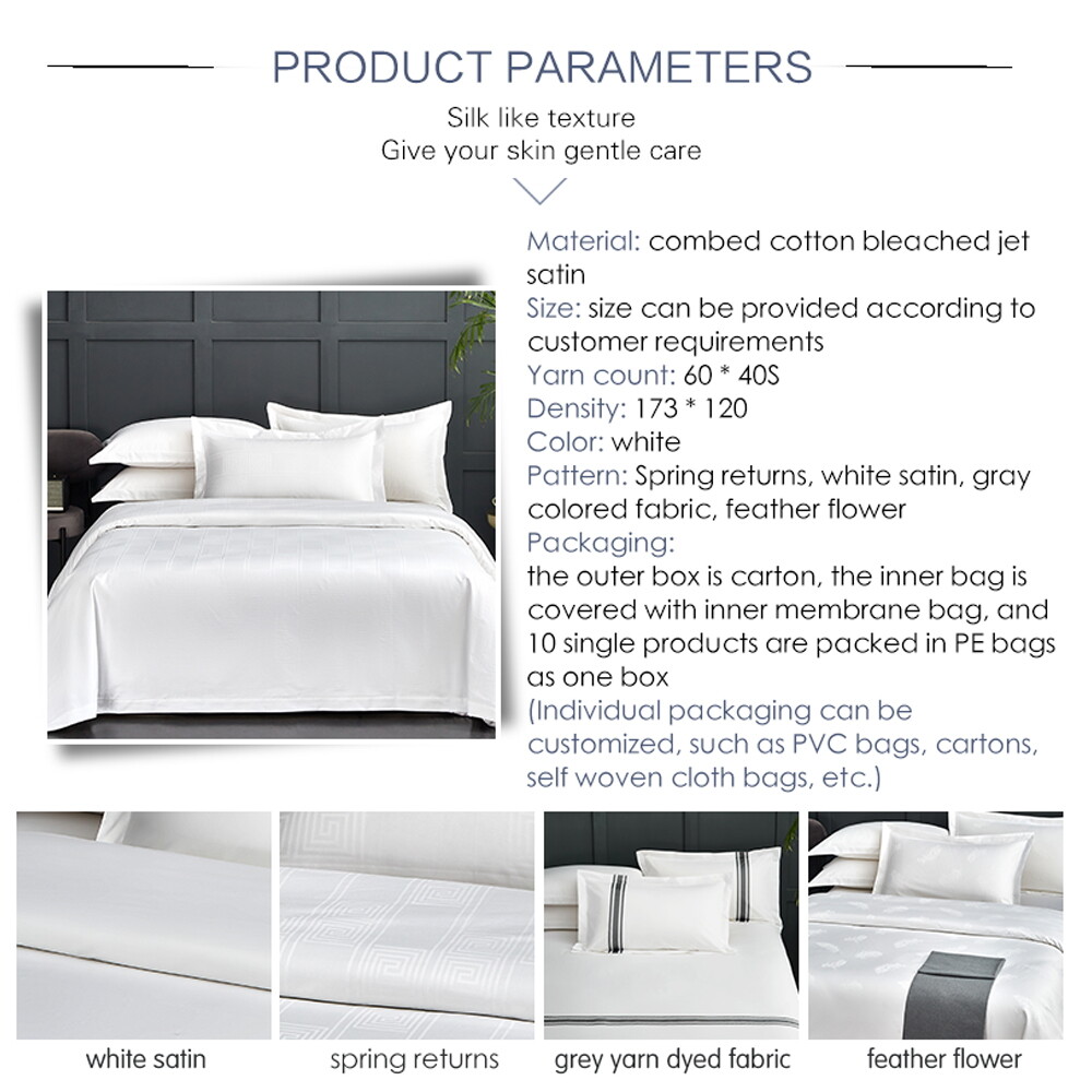 Luxury Custom Queen King Satin Pure White 100% Cotton Bedsheet Bed Linen 5 Star Hotel Bedding Set