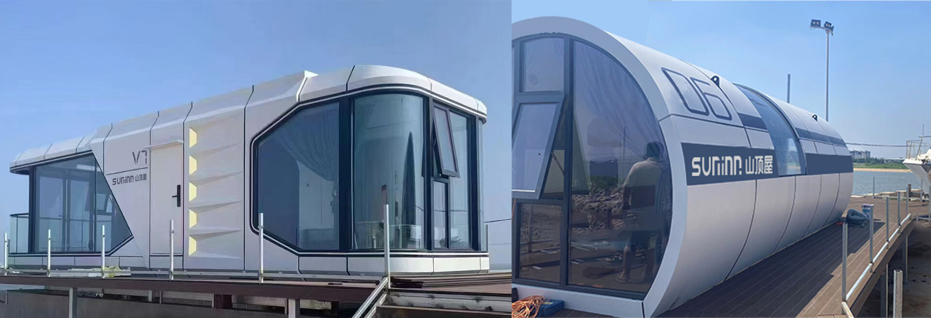 Suninn V7 Capsule Houses and T6 cabins Installed by the Seaside for Resort Use
