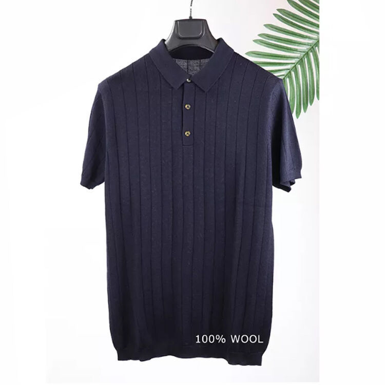 Fashion Mens Stylish Custom Stripe Design 100% Wool Knitted Mens Polo T-shirts