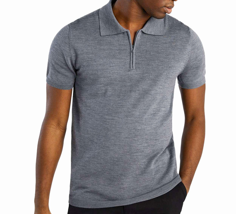 Latest Design Men's Sports Polo t-shirts Knitted Golf 100% Merino Wool Zip up Casual Polo Shirts for Spring/Summer