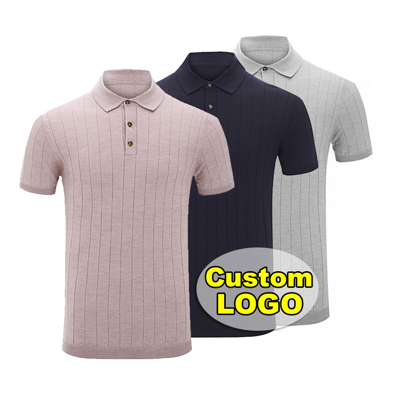 Custom Fashion Men's Sweater T-Shirts Striped Knitted Golf Polo T-Shirts With Custom Logo for Men