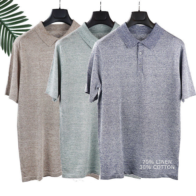 Wholesale Custom Logo Breathable Knitting Cotton Linen Promotional Polo T-shirts for Men