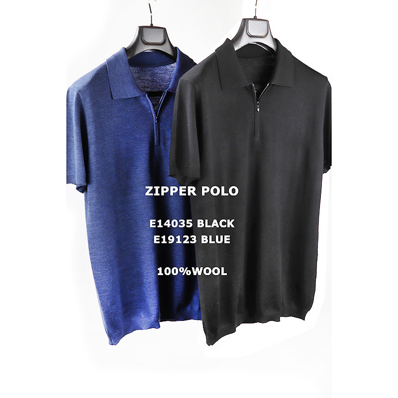 2024 Popular Mens Clothing Zipper Design Plain Wool Knitted Polo T-shirts for Men