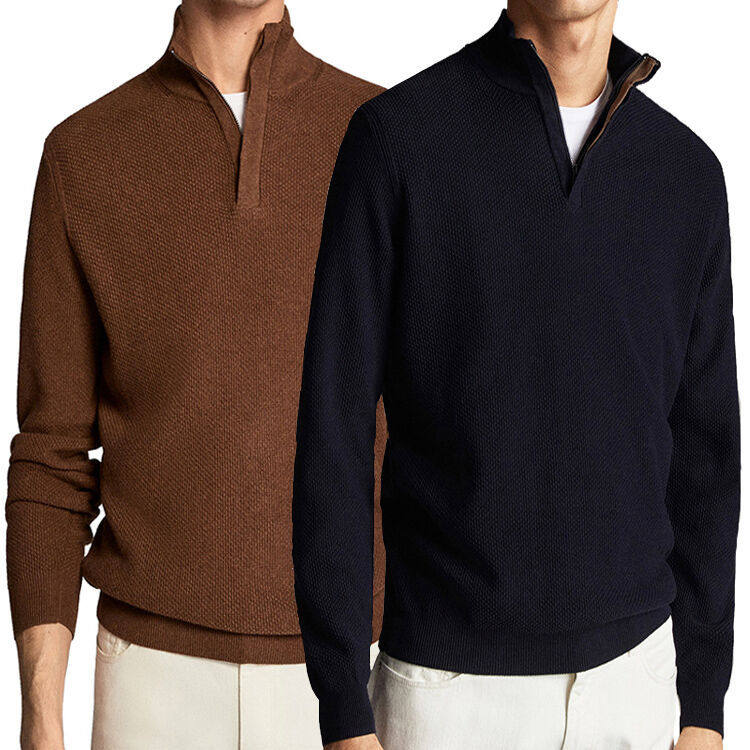 2024 Wholesale Mens Autumn Casual Cotton Knitted Zipper Collar Sweaters Custom Men's Polo Zipper Sweaters