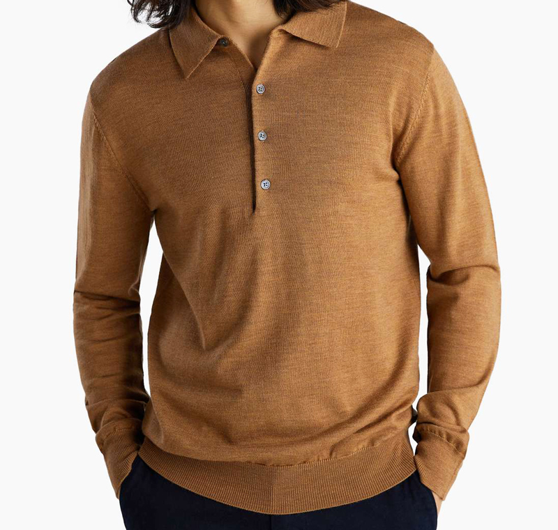 2024 Embroidered Logo 100% Merino Wool Knit Polo Sweater Plus Size Men's Long Sleeve Polo T-Shirts