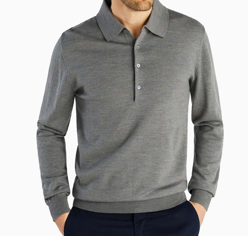 2024 Embroidered Logo 100% Merino Wool Knit Polo Sweater Plus Size Men's Long Sleeve Polo T-Shirts