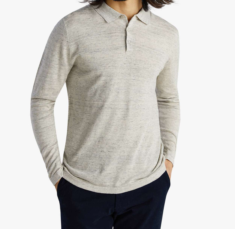 Spring Summer Custom 70%Linen 30% Cotton Embroidered Logo Men's Plain Knitted Casual Long Sleeve Polo Shirt