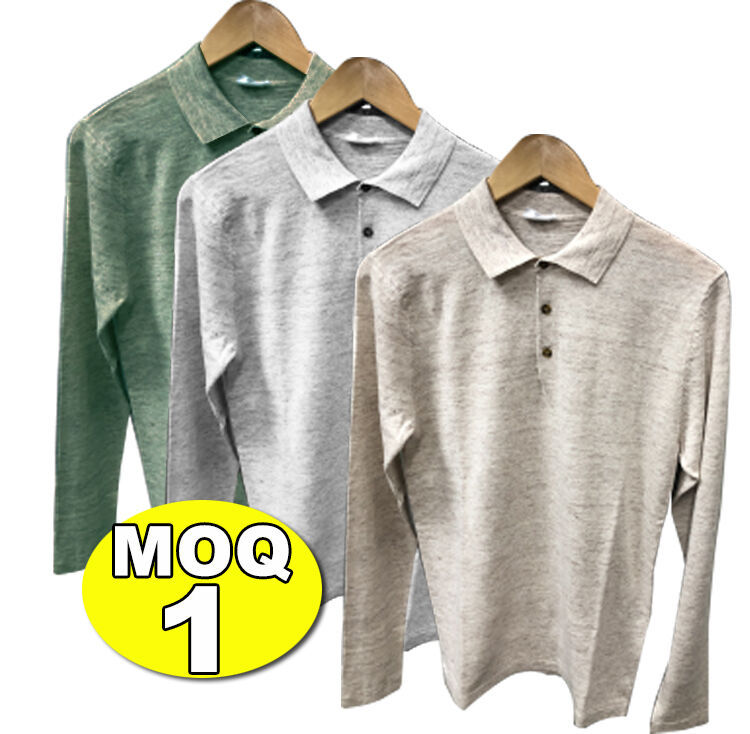 Wholesale Fashion Spring 30% Cotton 70% Linen Men's Business Casual Knitted Button Long Sleeve Polo Shirt