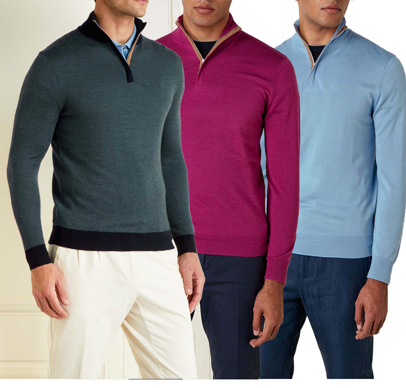 Fashion Custom Cashmere/Merino Wool/Cotton Knit High Turtle Neck Polo Sweater Plus Size Men's Thick Sweater with Zipper