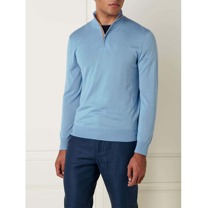 Fashion Custom Cashmere/Merino Wool/Cotton Knit High Turtle Neck Polo Sweater Plus Size Men's Thick Sweater with Zipper