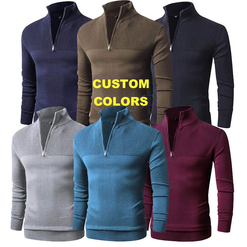 Fashion Casual Men Designer Sweater Clothing Custom Men's Winter Knit Cotton Polo Collar Plus Size Zip Sweater