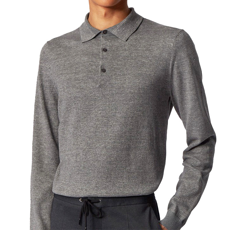 Custom Autumn T-Shirt Printing Blank T-shirts Long Sleeve Knitted Polo Tshirts 100% Cotton Men's Polo Shirt