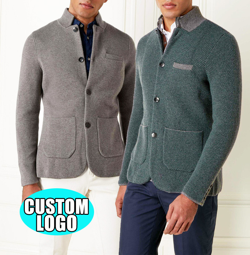 New 2024 Custom Logo Mens Thick Knitted Wool Sweater Winter Knit Plus Size Men Cardigan Sweater Coat
