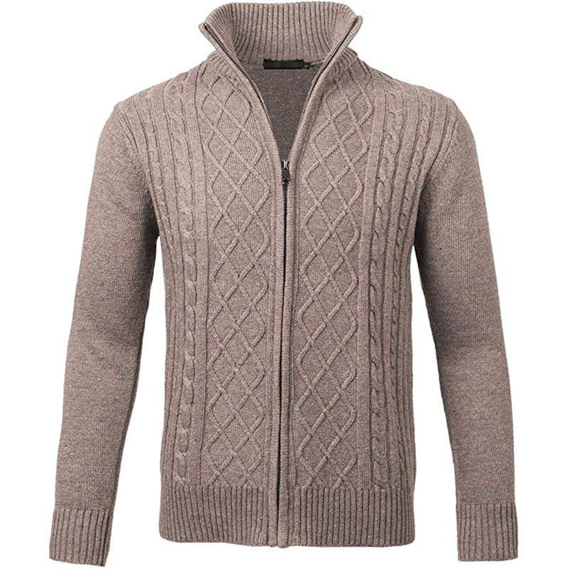 Custom Wholesale Winter Men Designer Sweater Long Sleeve Stand Collar Wool Knitted Zipper Cardigan Sweater Men