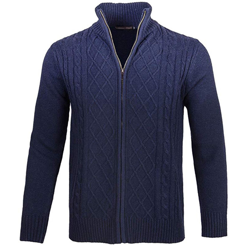 Custom Wholesale Winter Men Designer Sweater Long Sleeve Stand Collar Wool Knitted Zipper Cardigan Sweater Men