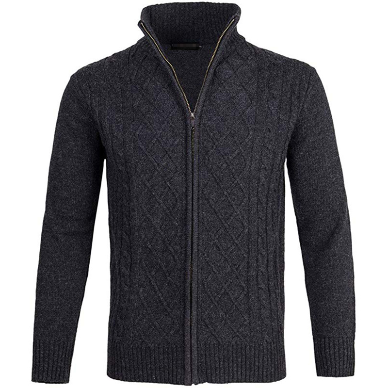 Custom Wholesale Winter Men Designer Sweater Long Sleeve Stand Collar Wool Knitted Zipper Cardigan Sweater Men