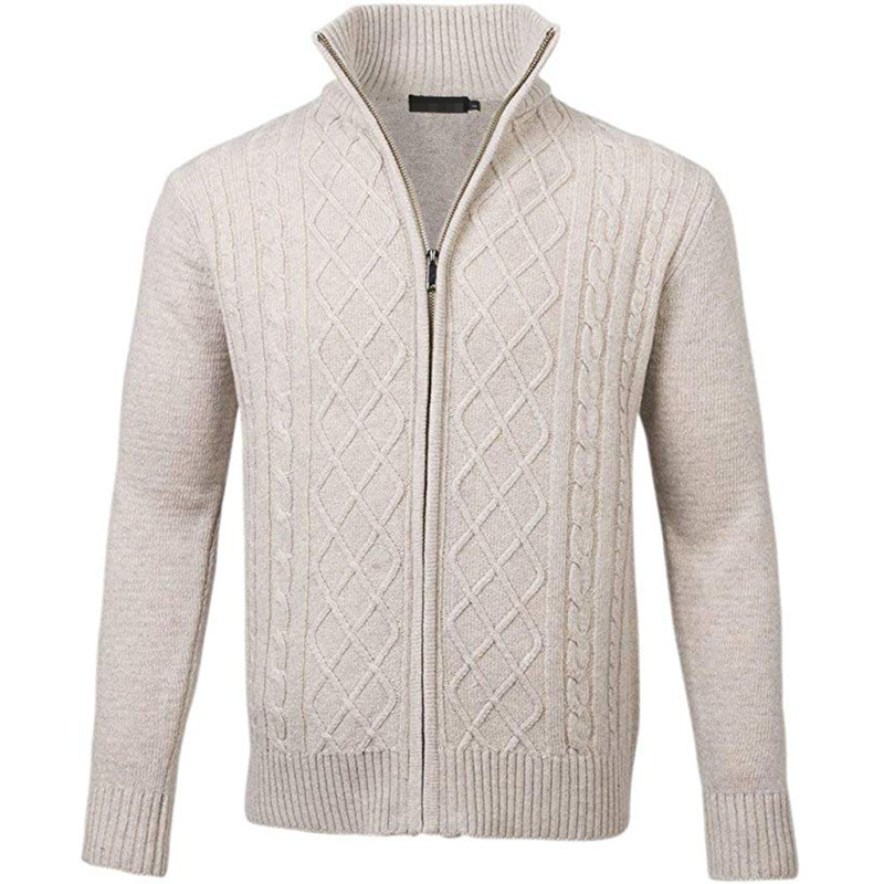 Custom Wholesale Winter Men Designer Sweater Long Sleeve Stand Collar Wool Knitted Zipper Cardigan Sweater Men