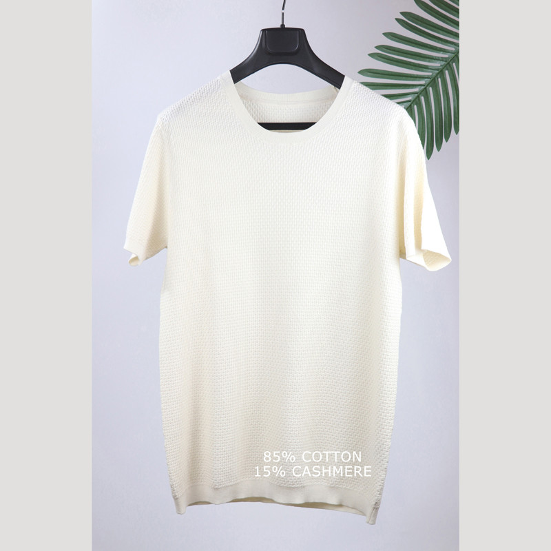Wholesale Fashion Organic Cotton Cashmere Plus Size Knit Ribbed Cuff O-neck Mens T-shirts