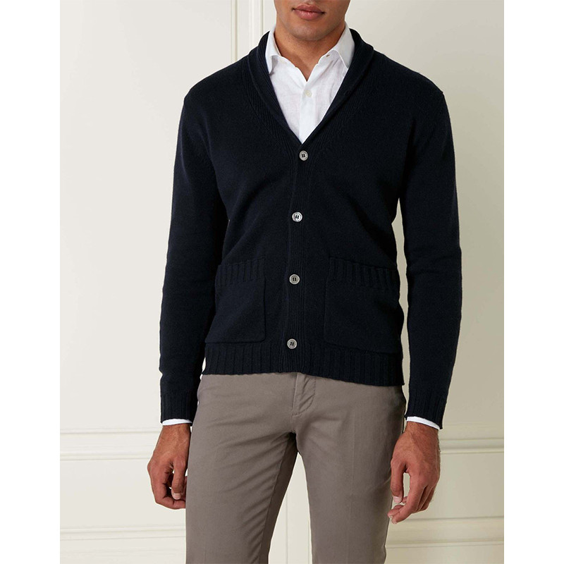 Black Formal Wear Thin Knitted Summer Blouse V-Neck Cashmere Sweater Cardigan For Men