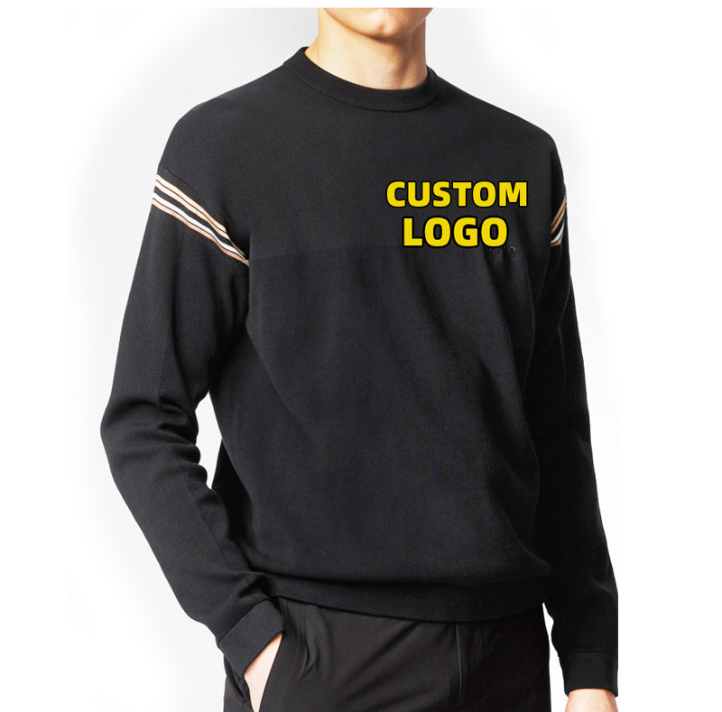 Black Men's Spring Pullover Sweater Fashion Long Sleeve Custom Embroidered Logo Knitting Thin Sweater for Autumn