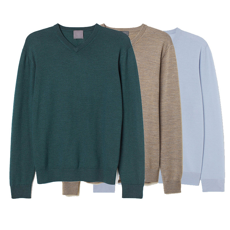 Chinese Supplier Casual Solid Color V-neck Sweater Men Custom Men's Knitted Plus Size Sweater For Winter